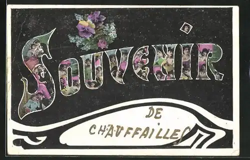 AK Chauffailles, Damen und Herren im Schriftzug Souvenir