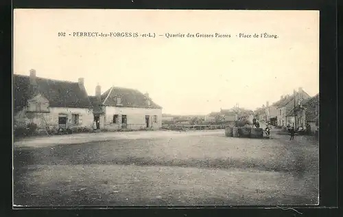 AK Perrecy-les-Forges, Quartier des Grosses Pierres, Place de l'Etang