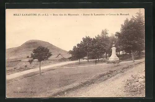 AK Milly-Lamartine, Statue de Lamartine et Coteau de Monsard