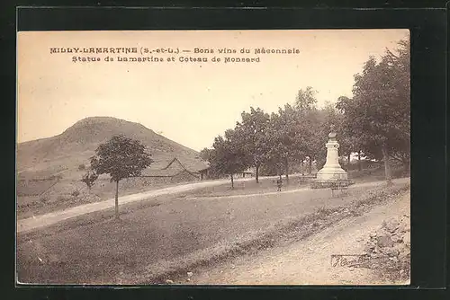 AK Milly-Lamartine, Statue de Lamartine et Coteau de Monsard