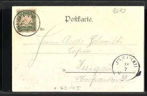 AK Fürth, IX. Fränkisches Sängerbundesfest 1898, Eintracht haelt Macht, Stadtansicht und Göttin mit Lyra