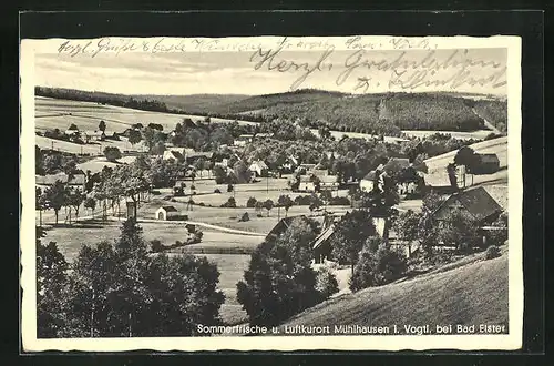 AK Mühlhausen i. Vogtl., Ortsansicht aus der Vogelschau