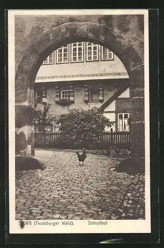 AK Iburg / Teutoburger Wald, Schlosshof mit Huhn