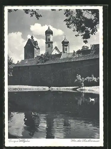 AK Isny, Stadmauer und Kirchtürme
