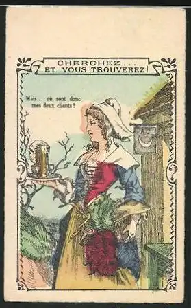 Sammelbild Champagne Jourdan Pere et Fils, junger Frau serviert Bier