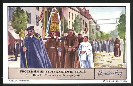 Sammelbild Liebig, Processien en Bedevaarten in Belgie, 5. Hasselt: Processie van de Virga Jesse