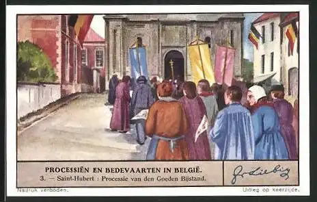 Sammelbild Liebig, Processien en Bedevaarten in Belgie, 3. Saint-Hubert: Processio van den Goeden Bijstand