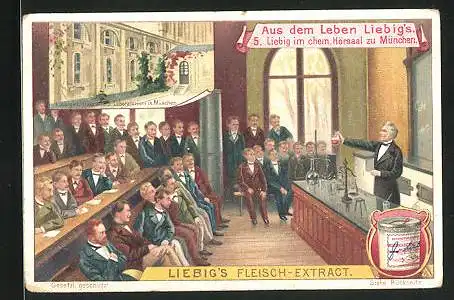 Sammelbild Liebig, Aus dem Leben Liebig`s: 5. Liebig im chem. Hörsaal zu München