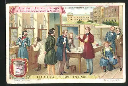 Sammelbild Liebig, Aus dem Leben Liebig`s, 3. Liebig im Laboratorium zu Giessen