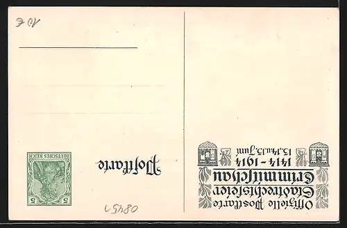 Lithographie Alt-Crimmitschau, Stadtrechtsfeier 1914, Oberes Tor und Wappen