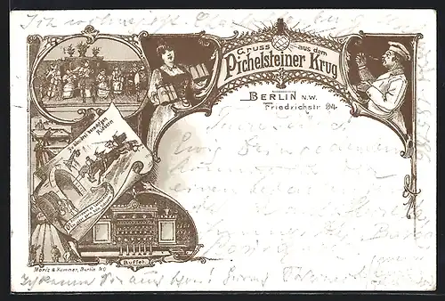 Lithographie Berlin, Gasthaus Pichelsteiner Krug in der Friedrichstr. 94