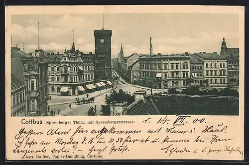 AK Cottbus, Spremberger Thurm mit Sprembergerstrasse
