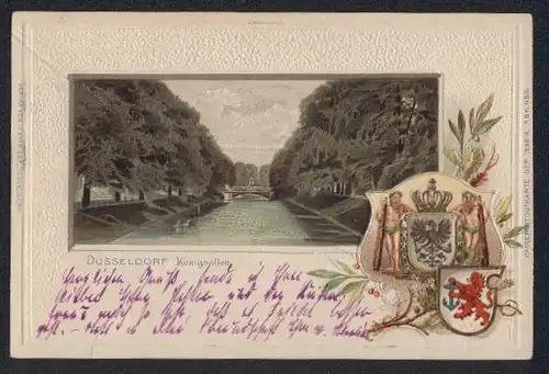 Passepartout-Lithographie Düsseldorf, An der Königsallee, Wappen