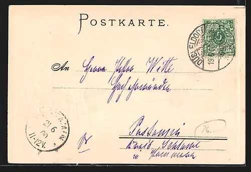 Passepartout-Lithographie Düsseldorf, An der Königsallee, Wappen