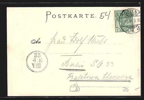 Passepartout-Lithographie Koblenz, Totalansicht, Wappen