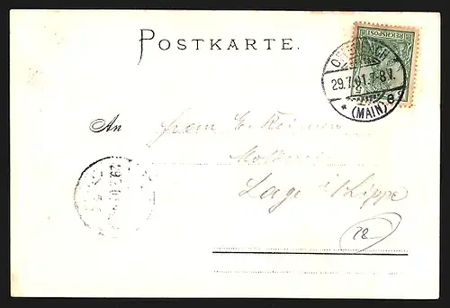 Passepartout-Lithographie Offenbach /Main, Flusspartie mit Dampfern und Hessener Wappen