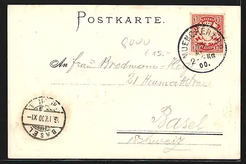 Passepartout-Lithographie München, Strassenpartie am Königsplatz, Wappen mit Münchner Kindl