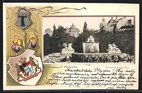 Passepartout-Lithographie München, Der Wittelsbacherbrunnen, Wappen