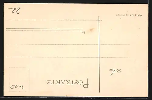 Passepartout-Lithographie Tübingen, Ortsansicht mit Wappen