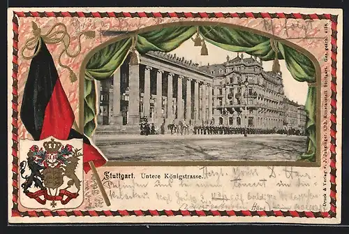Passepartout-Lithographie Stuttgart, Untere Königstrasse, Wappen