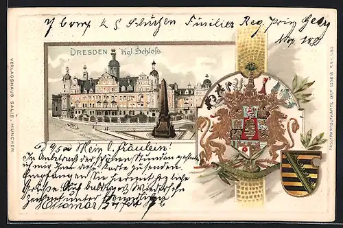 Passepartout-Lithographie Dresden, Blick auf das Kgl. Schloss