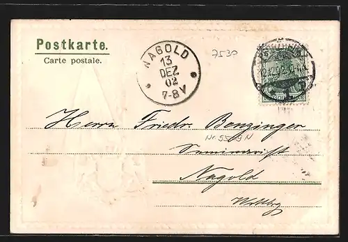 Passepartout-Lithographie Pforzheim, Ortsansicht mit Wappen