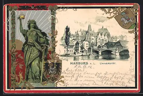 Passepartout-Lithographie Marburg a. L., Die Universität, Wappen