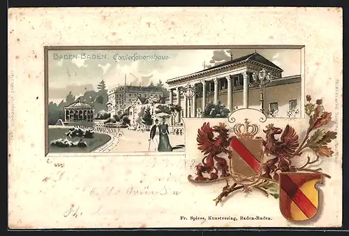 Passepartout-Lithographie Baden-Baden, Partie am Conversationshaus