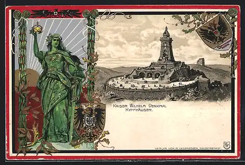 Passepartout-Lithographie Kyffhäuser, Kaiser Wilhelm Denkmal, Wappen