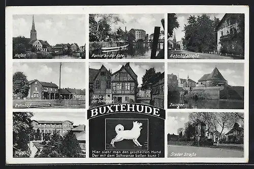 AK Buxtehude, Hafen, Bahnhof, Zwinger, Bahnhofstrasse