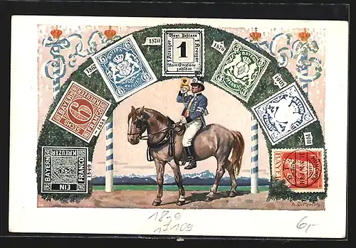 AK König Ludwig III. v. Bayern, Portrait mit Lorbeerkranz, Briefmarken, Ganzsache Bayern