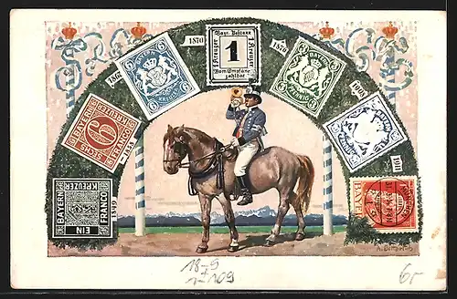 AK König Ludwig III. v. Bayern, Portrait mit Wappen, Briefmarken, Ganzsache Bayern