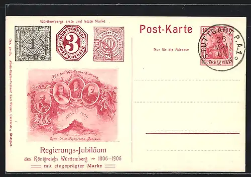AK Regierungs-Jubiläum des Königreichs Württemberg, 1806-1906, Ganzsache