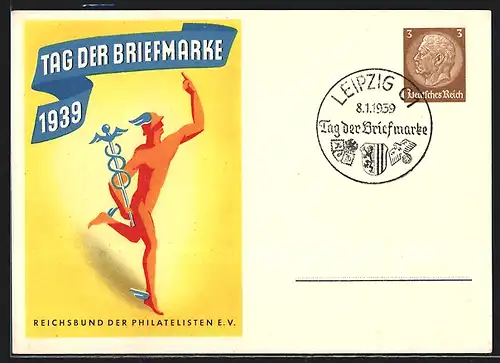 AK Tag der Briefmarke 1939, Hermes Gelb, Ganzsache