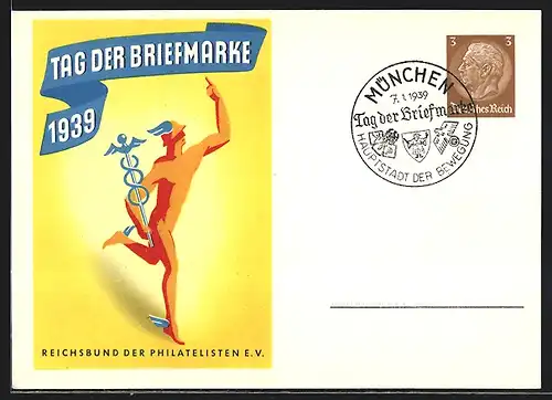 Künstler-AK Tag der Briefmarke, Reichsbund des Philatelisten e.V., 1939, Ganzsache