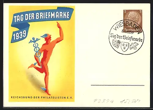 AK Tag der Briefmarke 1939, Hermes Gelb, Ganzsache