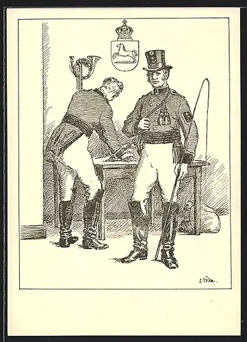 Künstler-AK Hannover, Briefmarken-Ausstellung 1937, Postillone der Kgl. Hannoverschen Post, Ganzsache