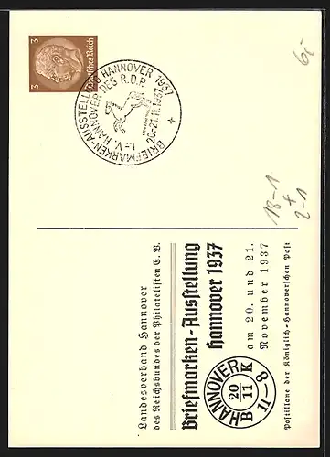 Künstler-AK Hannover, Briefmarken-Ausstellung 1937, Postillone der Kgl. Hannoverschen Post, Ganzsache