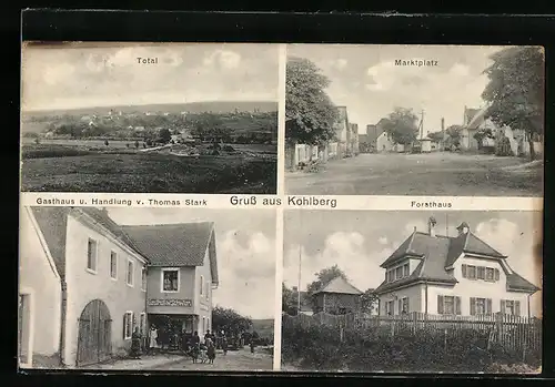 AK Kohlberg, Gasthaus und Handlung von Thomas Stark, Forsthaus, Marktplatz und Totalansicht