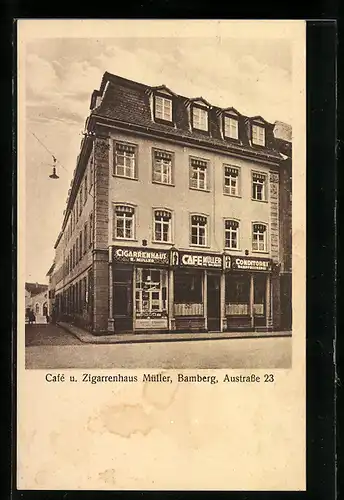 AK Bamberg, Cafe & Zigarrenhaus Müller, Austrasse 23