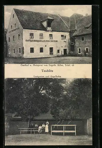 AK Teublitz, Gasthof und Metzgerei von Engelb. Biller, Lustgarten und Kegelbahn