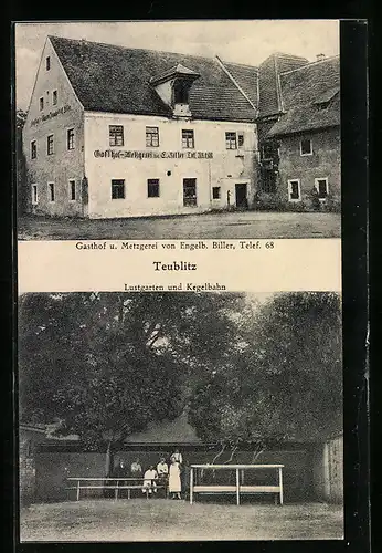 AK Teublitz, Gasthof und Metzgerei von Engelb. Biller, Lustgarten und Kegelbahn