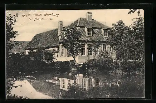 AK Münster i. W., Gasthaus Restauration Wienburg, vom Wasser gesehen