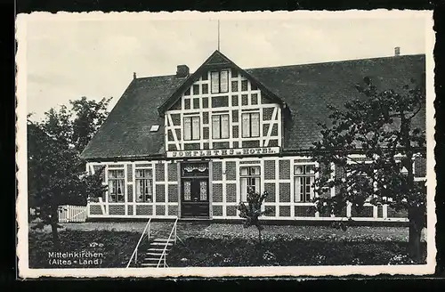 AK Mittelnkirchen /Altes Land, Somfleths Hotel, Vorderansicht mit Aussentreppe