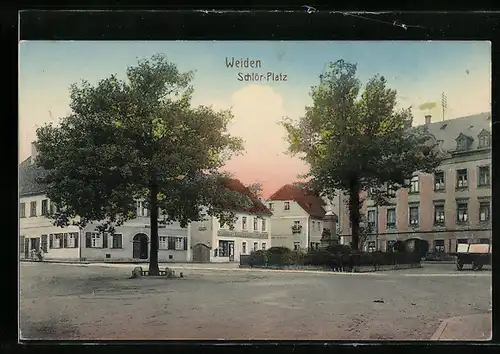 AK Weiden, Schlör-Platz mit Anlage und Gebäuden