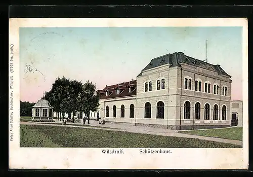 AK Wilsdruff, Schützenhaus mit Pavillon und Gartenblick