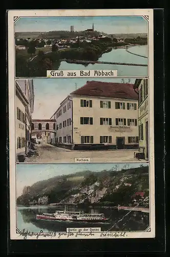 AK Bad Abbach, Kurhaus, Donaupartie mit Dampfer, Teilansicht