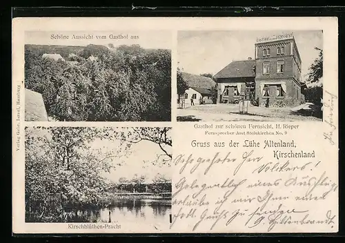 AK Lühe-Altenland-Kirschenland, Gasthof zur schönen Fernsicht, Panorama, Kirschblüten-Pracht