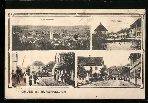 AK Burghaslach, Gesamtansicht, Markplatz, Strassenpartie