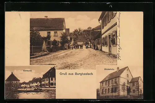 AK Burghaslach, Kinderheim, Marktplatz, Strassenpartie